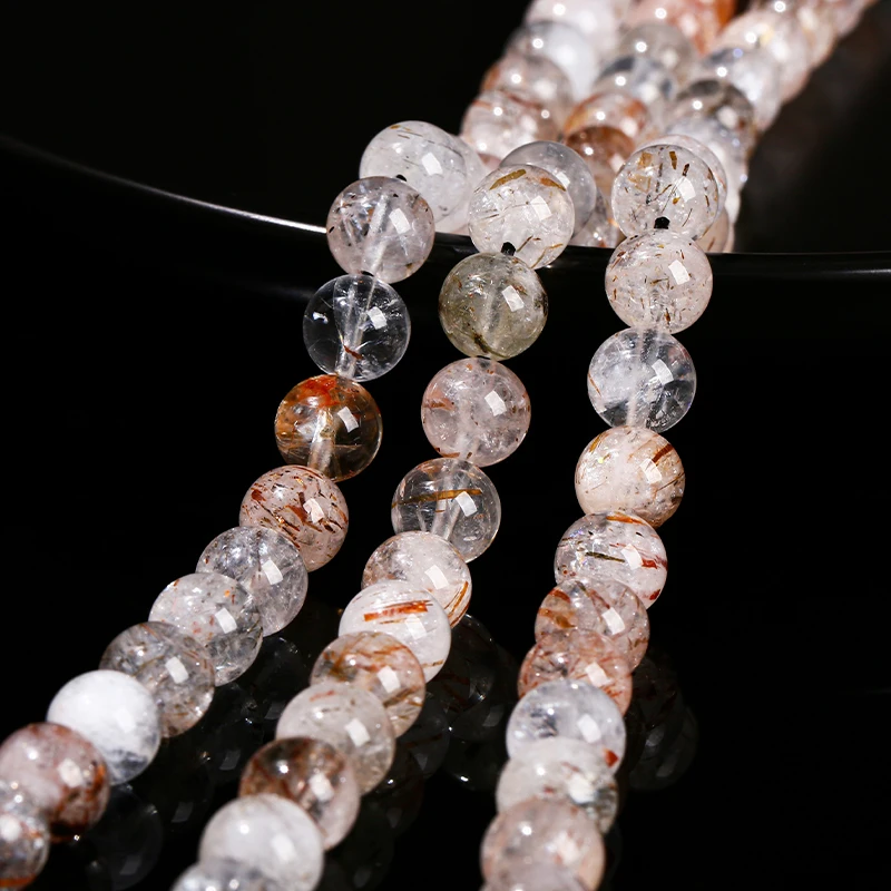 الحجر الطبيعي الأسود سوبر سبعة الكوارتز الخرز فاصل فضفاض مستدير 6 8 10 مللي متر لصنع المجوهرات عقد دي اي واي سوار الإكسسوار 15"