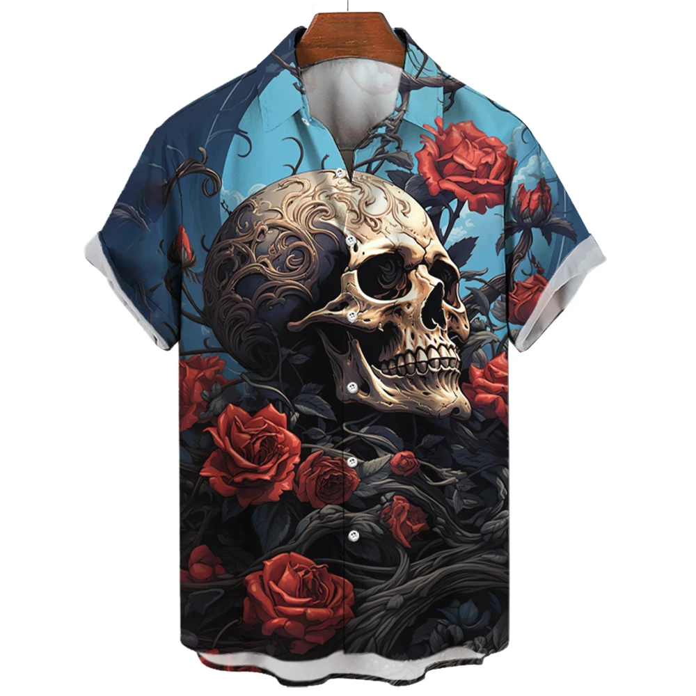 

Men's Hawaiian Shirts 3D Print Skull Graphics Fashion Button Short Sleeve Lapel Streetwear Hawaiian Blouse shirts for men Summer