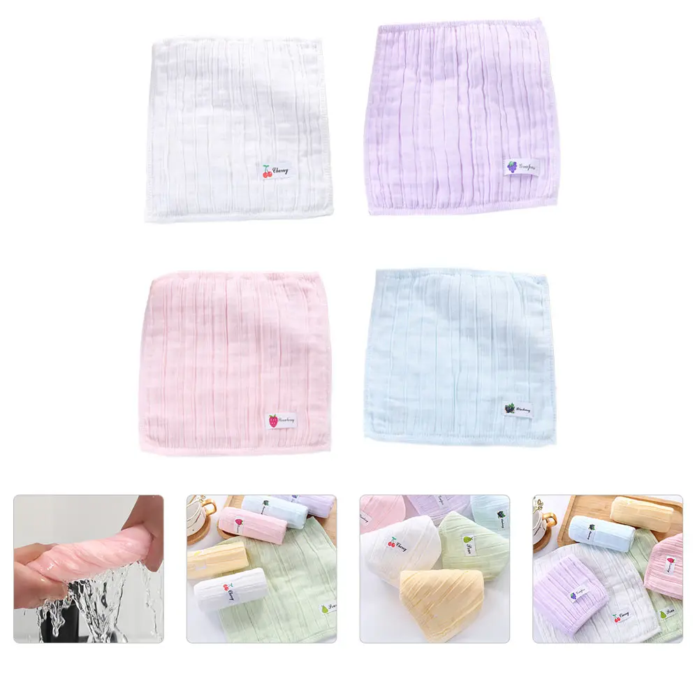 

4pcs Pure Cotton Hand Towel For Kids Face Cleaning Soft Reusable Sweat Towel Water Absorption Square Gauze Washcloth Durable