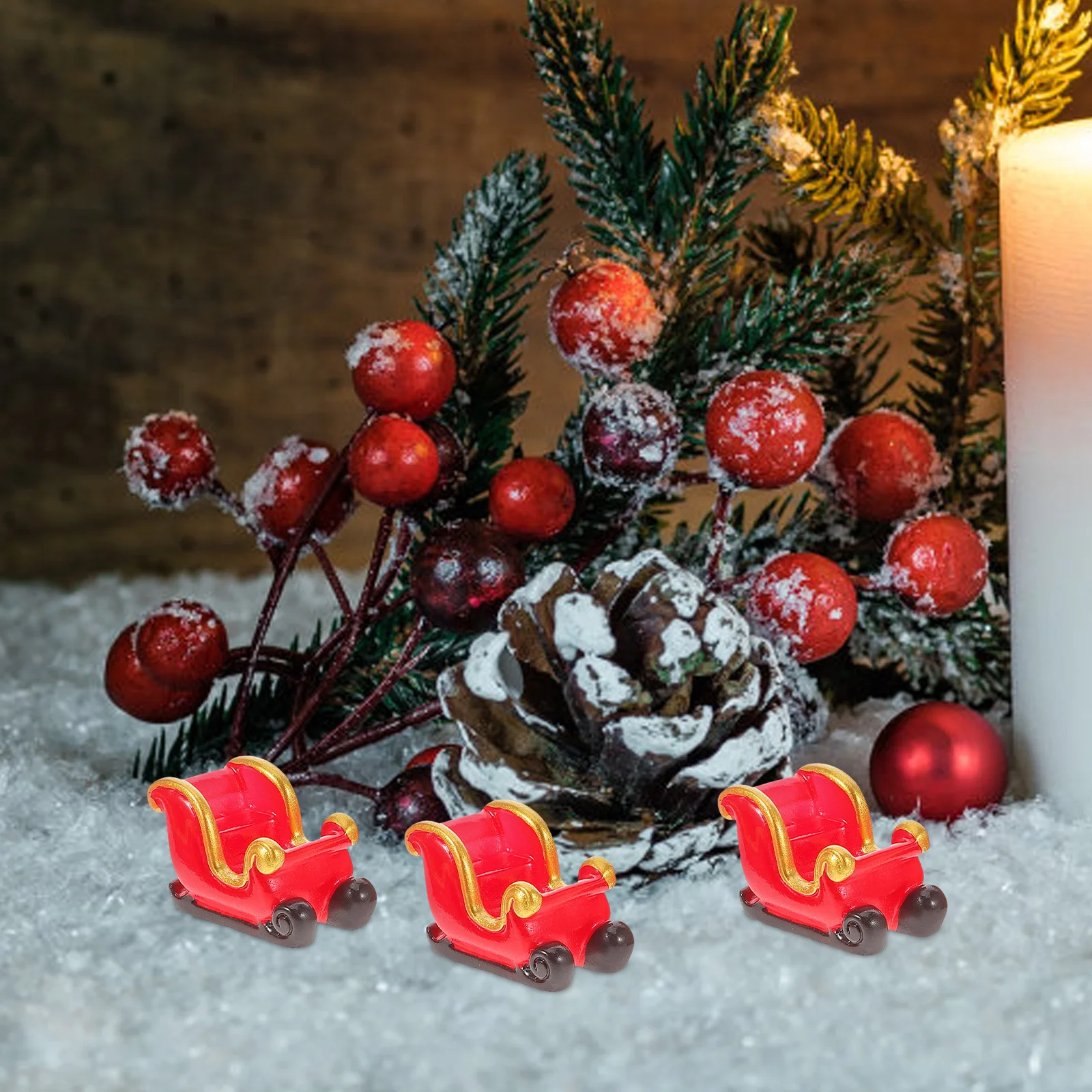 

4Pcs Christmas Sleigh Set Miniature Resin Santa Claus Ornament Tabletop Decor Xmas Party Decoration Mini Sleigh Ornament