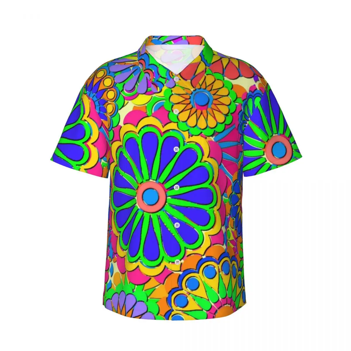 Hawaii Shirt Vacation Hippie Style Blouses Colorful Flower Power Loose Casual Shirts Men Short Sleeves Street Style Tops