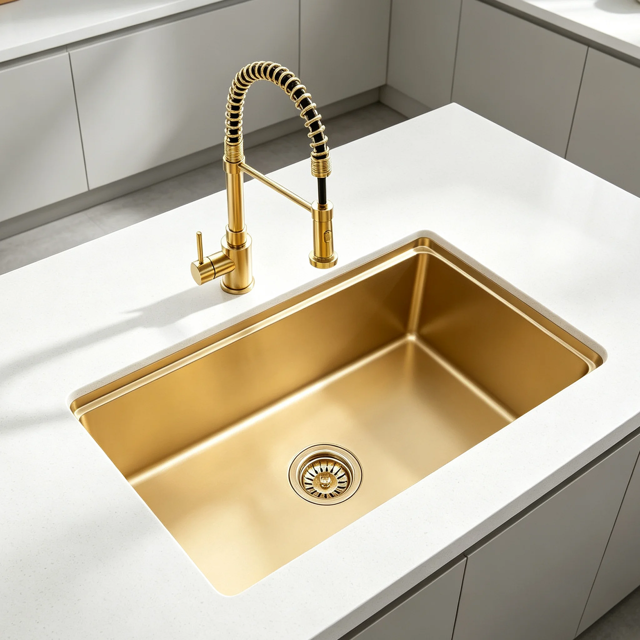 Gold Undermount Single Bowl Stainless Steel 304 Modern Design Kitchen Sink With Cutting Board And Drain Strainer Without Faucet