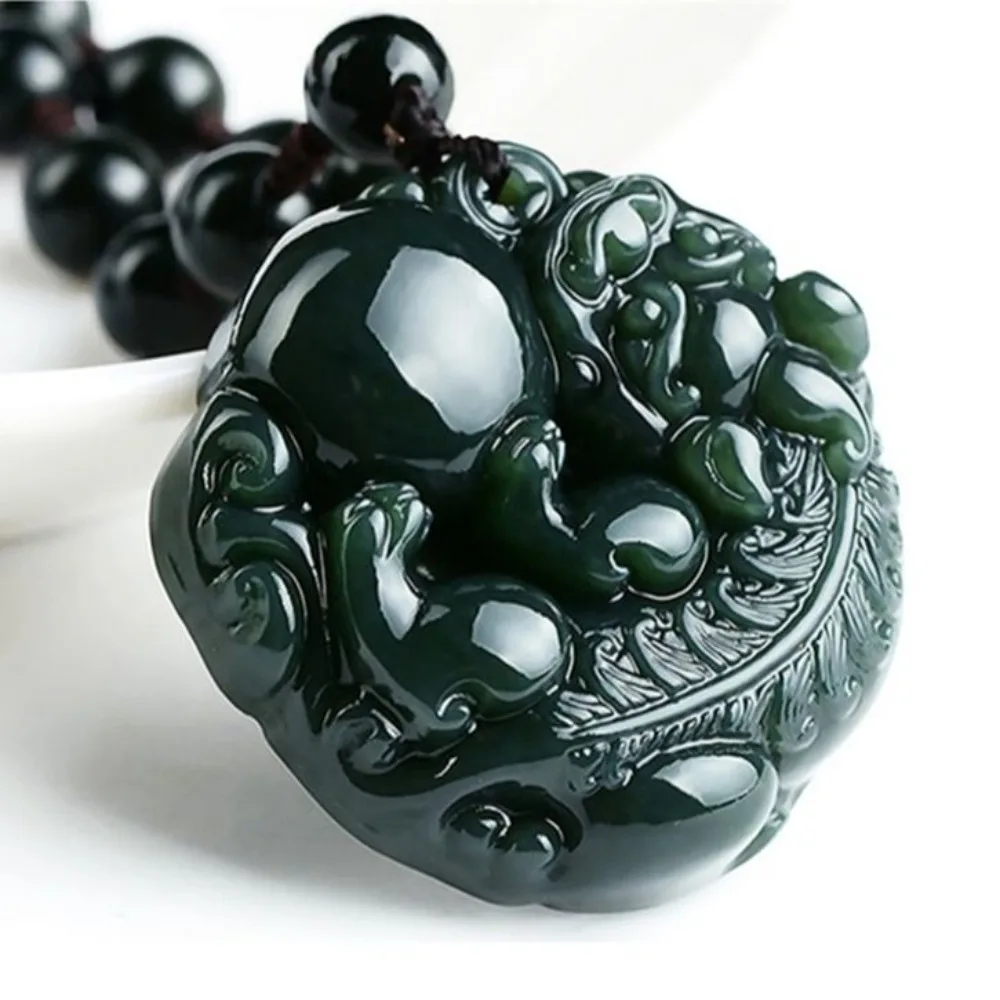 

Хотан нефритовый синий нефритовый кулон с шариком Pixiu Мужское женское ожерелье Pixiu Ограждение Улучшение энергии Стабилизирующий магнит