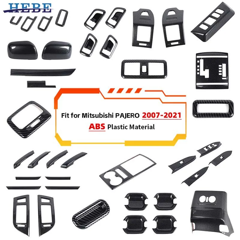 HEBE ABS patrón de fibra de carbono decoración Interior de coche pegatinas cubierta de protección embellecedora para Mitsubishi Pajero 2007-2021 Accesorios