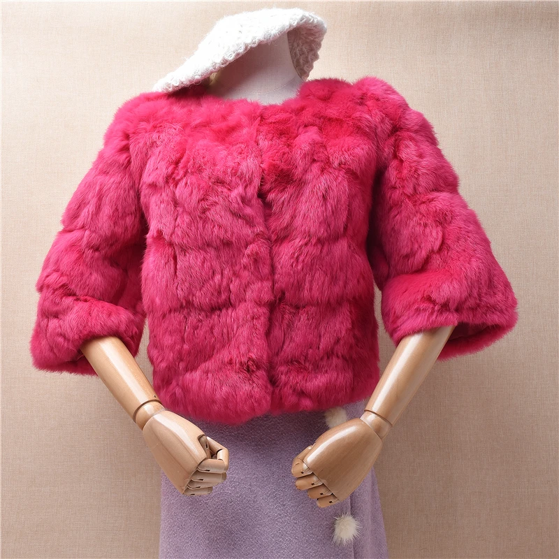 

Ladies Women Fall Winter Genuine Hairy Rex Rabbit Hair Knitted Half Sleeves Short Style Slim Cardigans Sweater Jacket Coat Pull