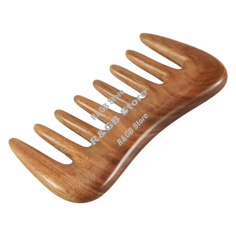 Wide Tooth Hair Comb - Natural Wood Comb For Curly Hair - No Static Sandalwood Hair Pick Wooden Comb For Detangling-AT48