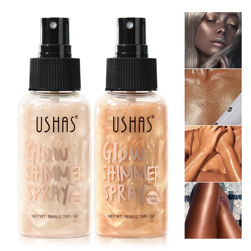 USHAS 4 Color Body Liquid Highlighter Facial Contour Brightening Makeup Long Lasting Sequin Illuminating Moisturizing Highlight