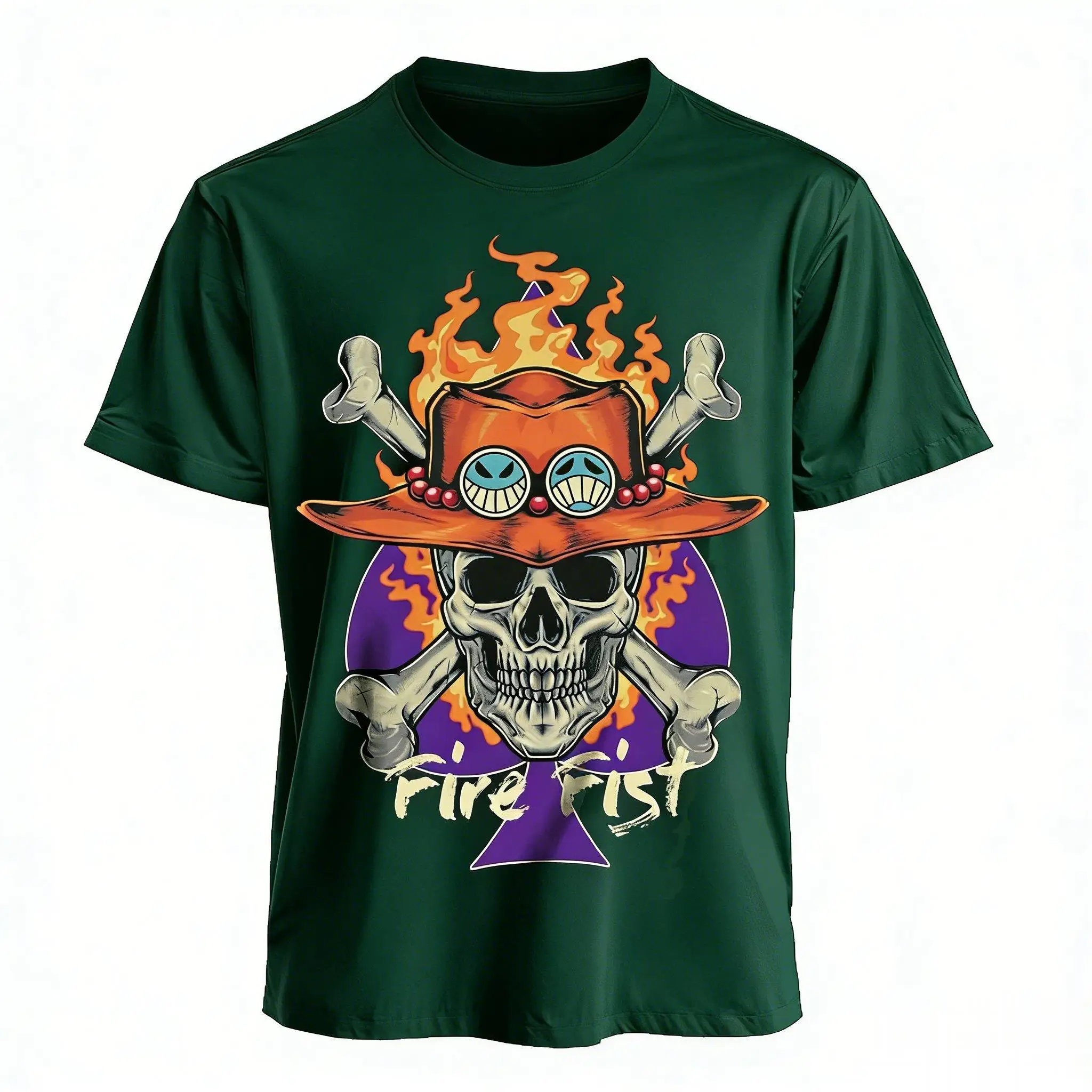 قطعة واحدة Ace أنيمي تي شيرت الرجال النساء النار قبضة الجرافيك القطن قصير الأكمام المحملة 2026 الصيف الشارع الشهير رداء علوي غير رسمي مانغا طباعة #5