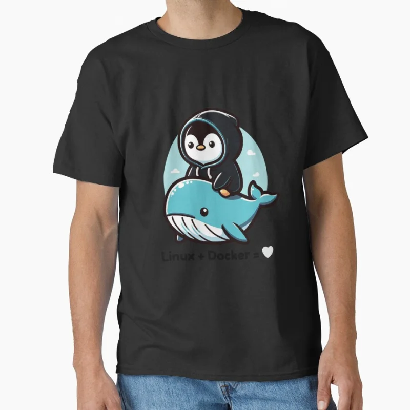 Funny Ubuntu Linux + Docker software engineer gift T-shirt for developer large size Adult Tops S-6XL mens clothing
