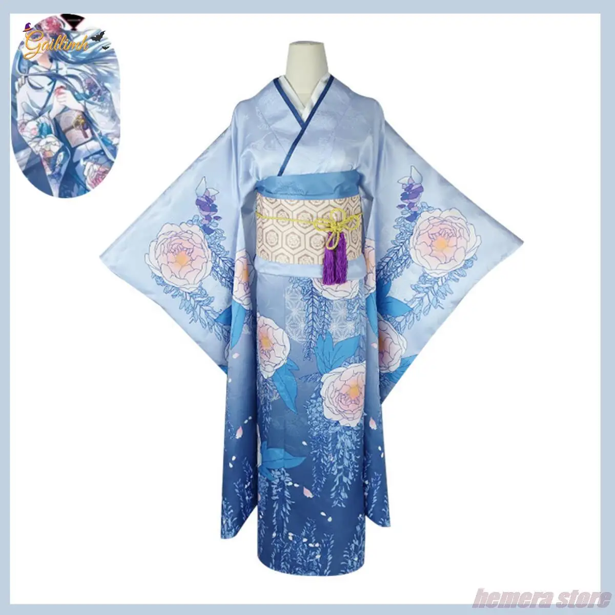 Anime Mijn Gelukkig Huwelijk Saimori Miyo Cosplay Kostuum Pruik Japanse Kimono Roze Blauwe Jurk Outfit Vrouw Kawaii Halloween Pak