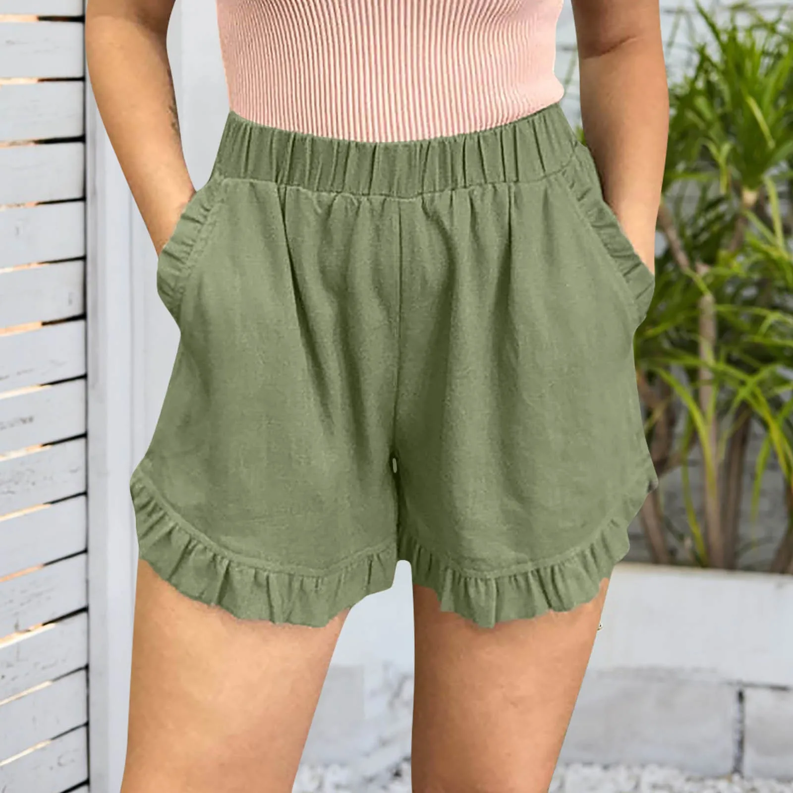 

Solid Shorts Casual Short Pants Workwear Pants 2024 Elastic Waist Shorts Women Summer Casual Solid Color Elastic Waist