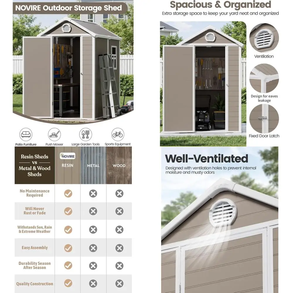 

Прочный серый уличный сарай размером 6x4,5 футов с усиленной крышей, скрытой винтовой конструкцией, идеально подходит для хранения в бассейне и террасе.