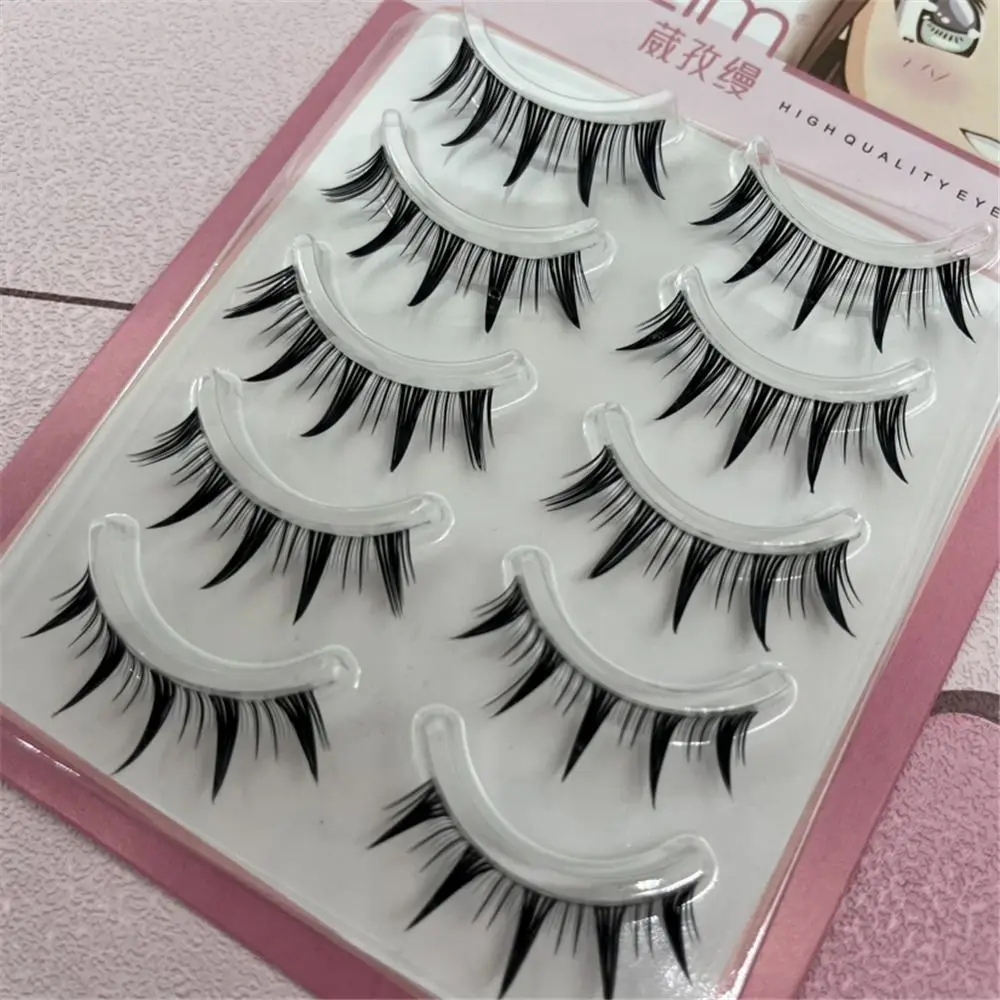 5 Paar Packung japanische Cosplay falsche Wimpern dramatische künstliche Nerz nasse stachelige Wimpern dicke Puppenstreifenwimpern für Frauen