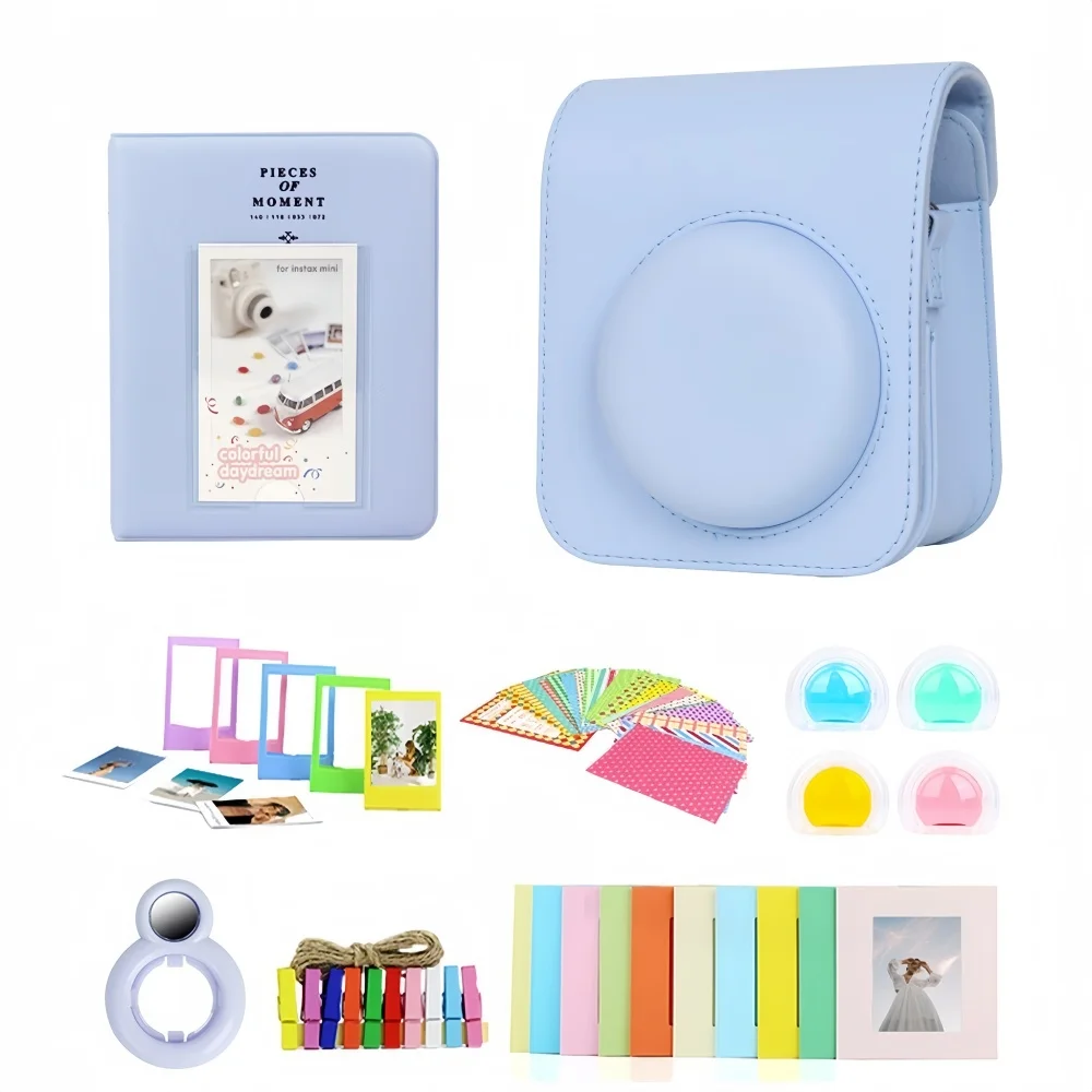 7in1 Camera Bag For Fujifilm Instax mini12 Instant Camera 64 Pockets Photo Album Colorful Photo Frame Selfie Mirror Lens Filters