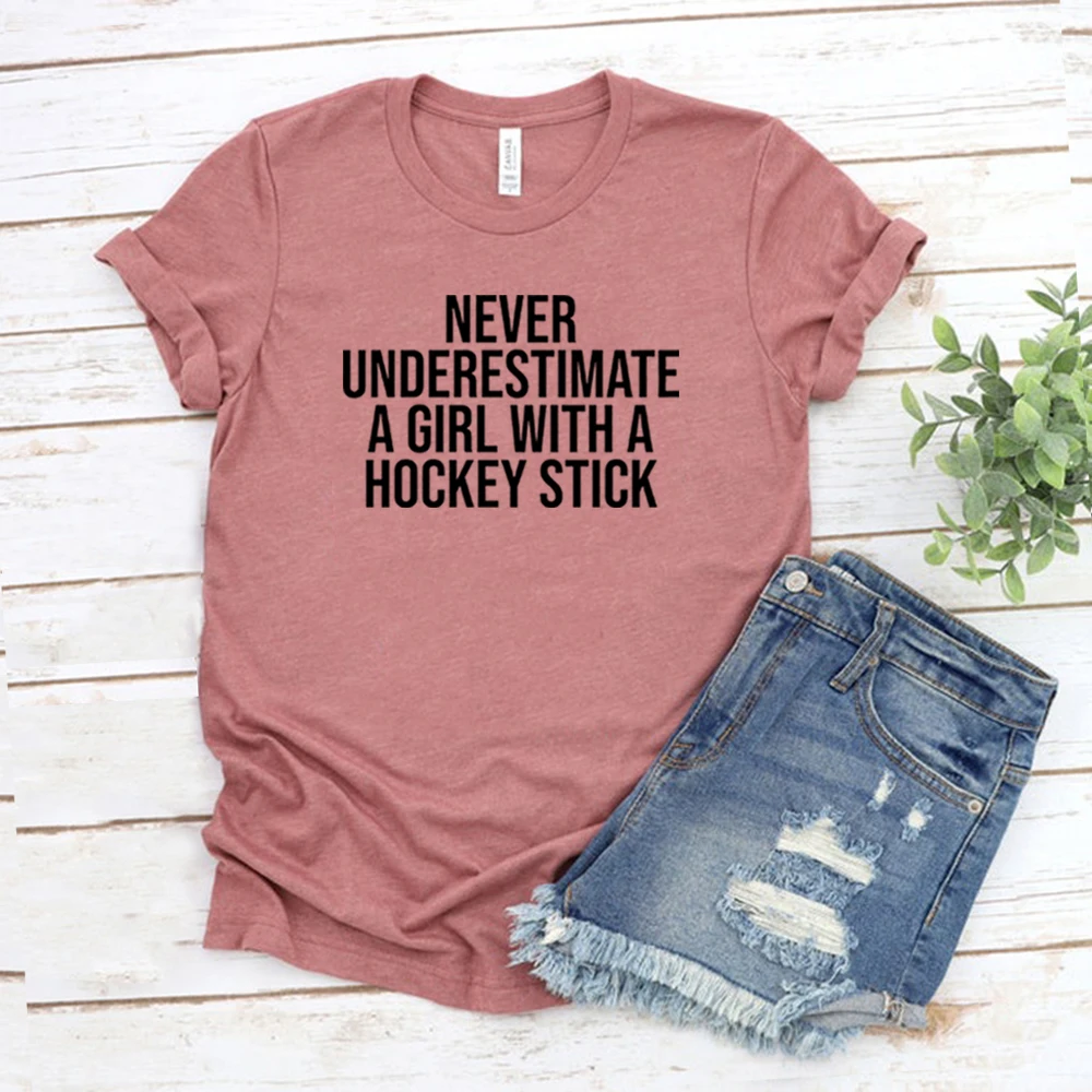 Hockey Girl T Shirt Funny Hockey Stick T-Shirt Women T Shirts Hockey Team Shirts Sport Lover Game Day Tshirt Short Sleeve Tees