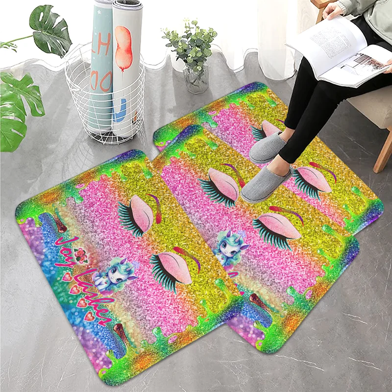 Glitter Joy Lashes Mat Eyelash Floor Mats Unicorn Doormat Makeup Entrance Rug Kids Girls Women Bedroom Bedside Carpets Non-slip