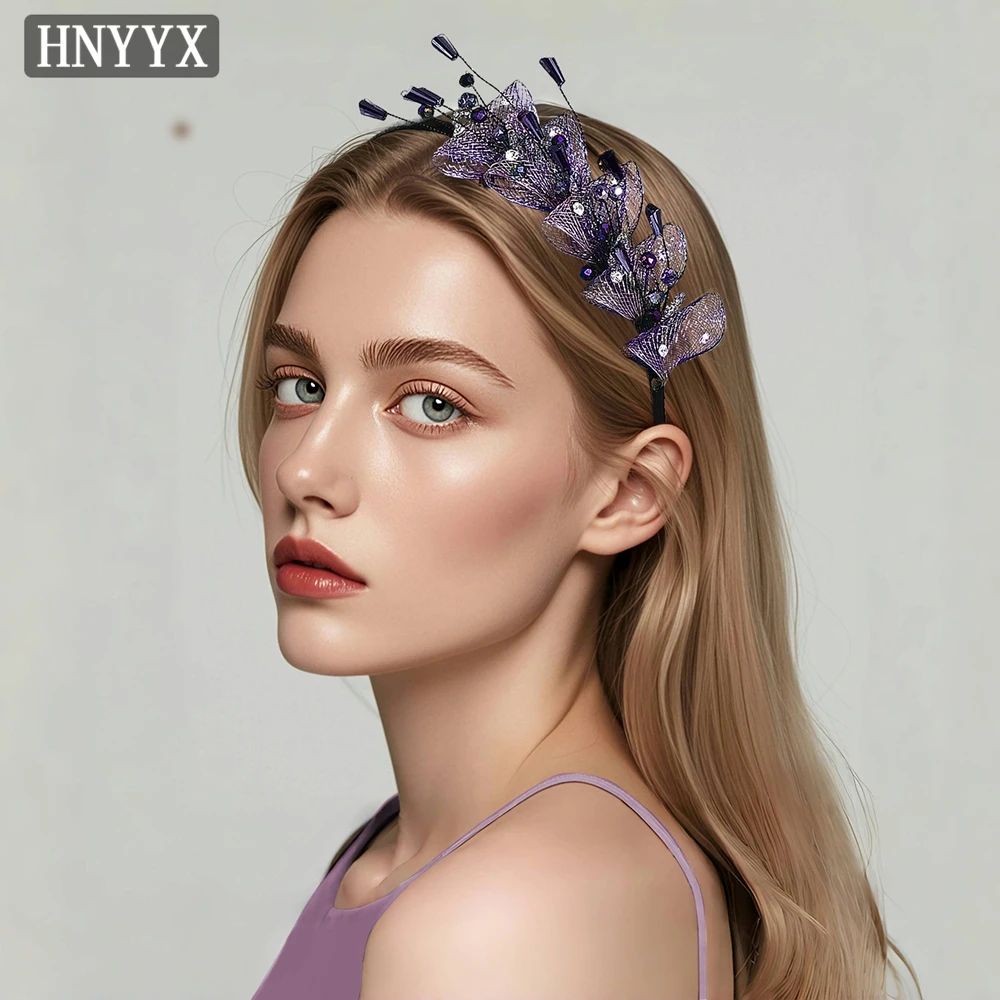 Hnyyx moda acessórios para o cabelo feminino roxo cristal headbands 3d arco strass jóias de cabelo luxo festa argola de cabelo a27