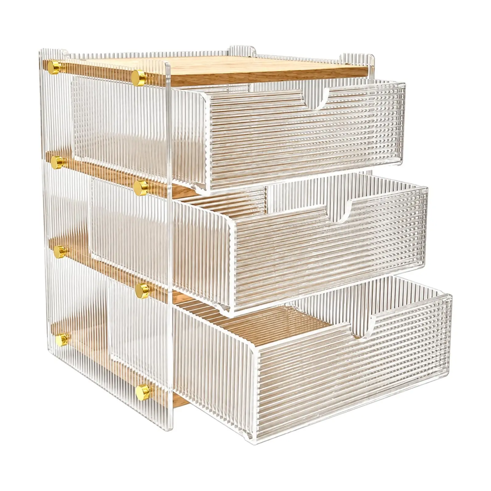Cosmetic Drawer Organizer with Clear Acrylic and Wood Accents Countertop Storage Box for Makeup Brushes Skincare Bottles