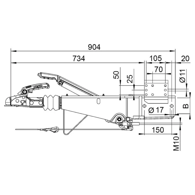 Hot-selling A Load Capacity 2700kg European Style Coupler,V-type Towing Rod Connector Used for the Flip Brake of Trailers