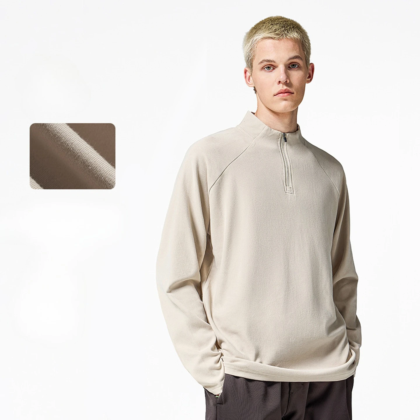 Double-sided Velvet Half-zipper Outdoor T-shirt 2026 Spring and Summer Warm Ragged Sleeves