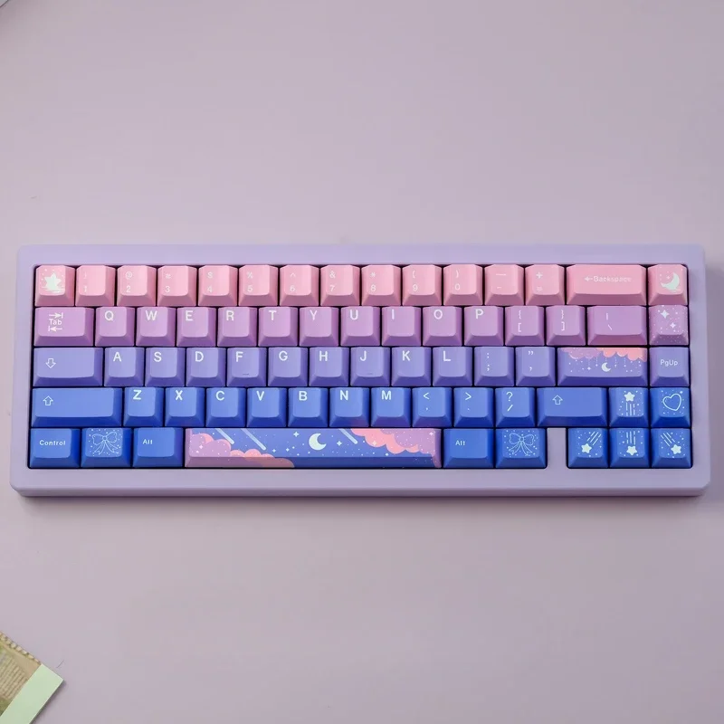 Imagem -04 - Estrela Lua Tema Keycap Conjunto Gradiente Rosa Azul Keycaps Pbt Personalizado Cereja Retroiluminado Chave Boné mx Teclado Mecânico 136 Peças