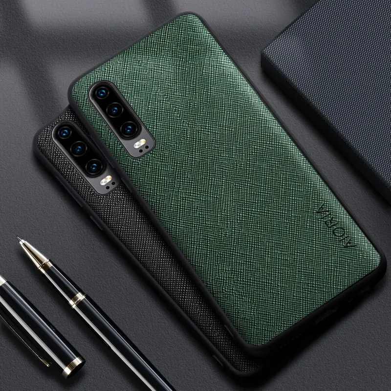 Luxury leather phone case for Huawei P30 Pro Lite funda with wood pattern