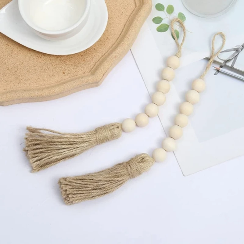 Confezione da 4 nappe, perline legno, ghirlande, decorazioni decorative per in cotone A0KF