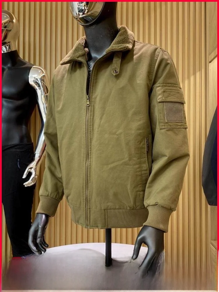 

Мужское уличное зимнее пальто с воротником из овечьего меха, удерживающее тепло, хлопковое пальто, тяжелая рабочая одежда со стойкой, застежка-молния