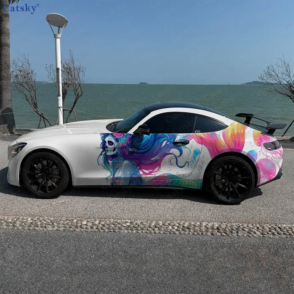 

2pcs.Colorful Mermaid Car Side Wraps, Self-Adhesive PVC Waterproof & Scratch-Resistant Stickers, Car Accessory Gift