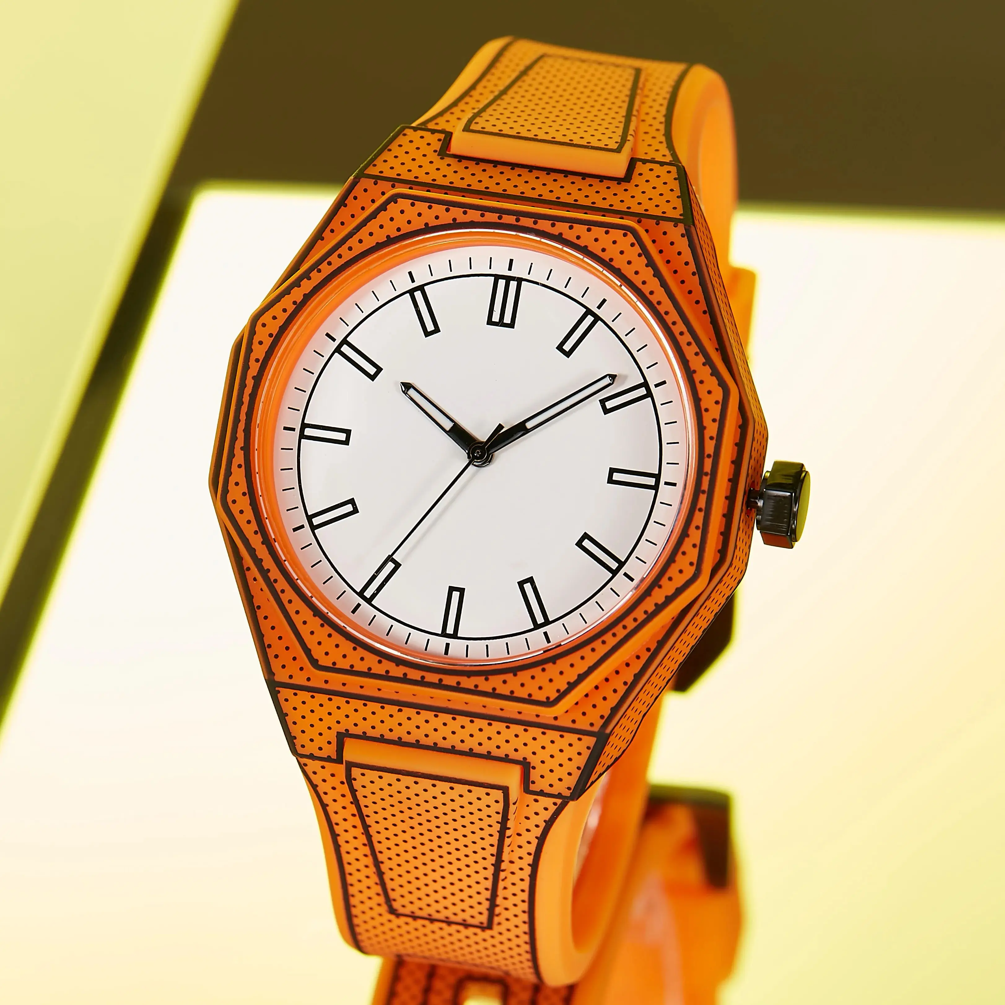 New Men\'s Watches Orange Blue Quartz Watch for Man Creativity 3D Style Wristwatch Male Date Week Leisure