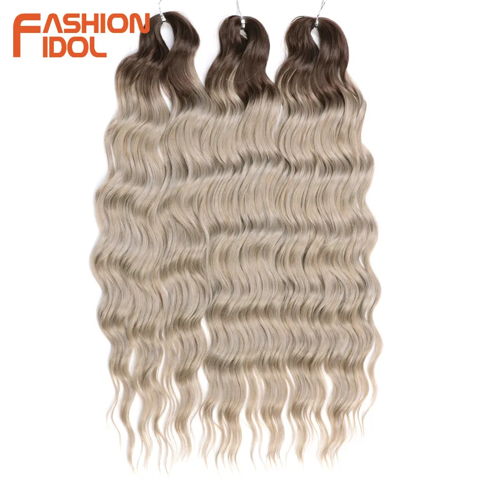 Anna Extensión de Cabello Sintético de 24 Pulgadas, Onda de Agua, Ombre Rubio, Rizo Profundo, Crochet para Mujer 2