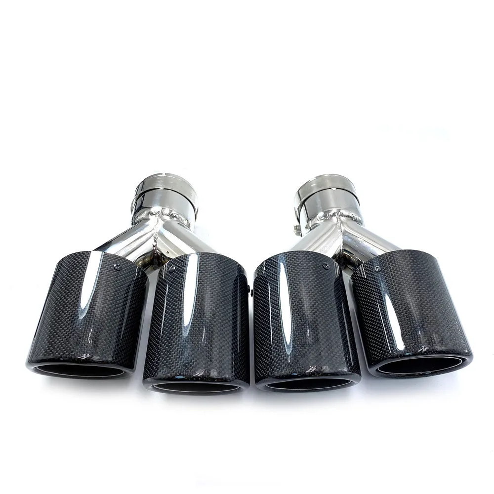 2PCS Universal Dual With A Logo Carbon Fiber Exhaust Tip Glossy Exhaust Pipe Exhaust Tip Curly Flange For BMW E70