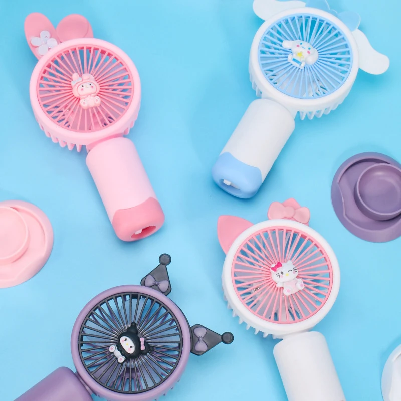 Sanrio-Ventilador de Mão para Meninas, Ventilador de Anime Cartoon, Dupla Utilização Portátil, Suporte para Telemóvel Kawaii, Mini Ventilador, Minha Melodia, Presentes Bonitos, Verão