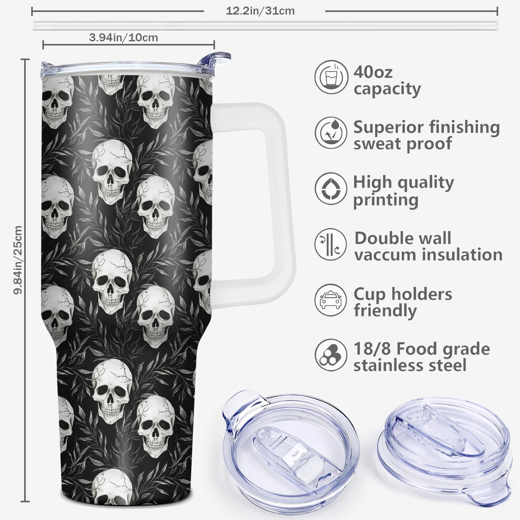 1pc, Halloween Gift 40 oz Stainless Steel Tumbler, Funny Print Double Wall Vacuum Insulated Travel Mug, Halloween gifts,