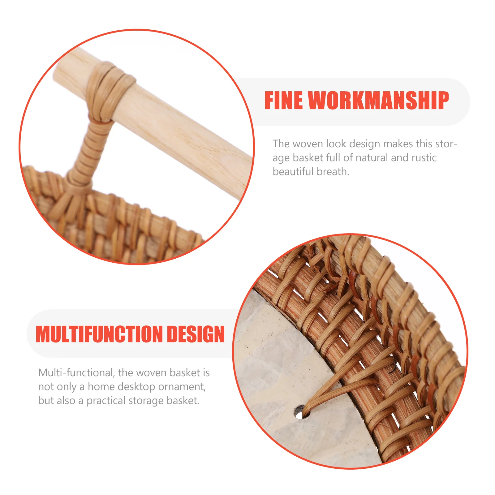 

Double Handles Ceramic Food Tray Premium Rattan Woven Shell Serving Dish for Snacks Candies Desserts Fruit Storage Organizer