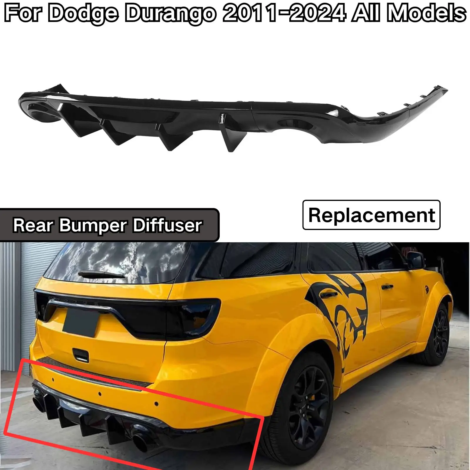 For Dodge Durango 2011-2024 All Models GT/SRT/SXT Rear Bumper Diffuser Car Accessories Body Kit Glossy Black Carbon Fiber Print