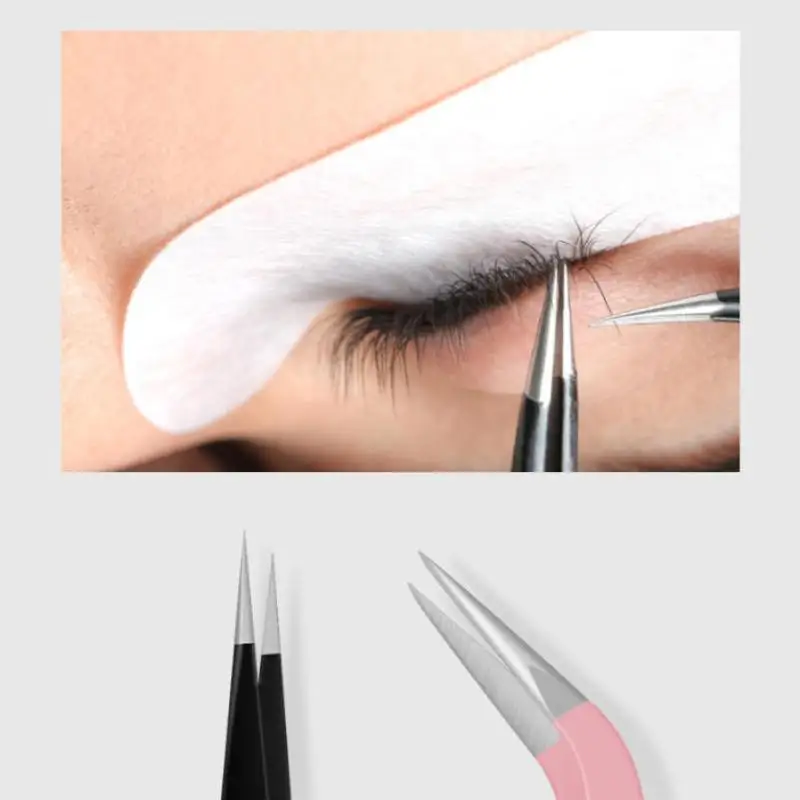 1Pcs Stainless Steel Eyelash Extension Tweezers Curved Straight Head Lashes Tweezer Non-magnetic Eyelashes Nail Makeup Tools