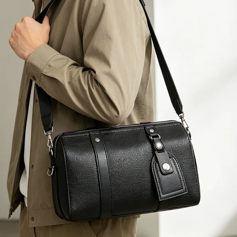Fashion Crossbody Bag Men Luxury Leather Pillow Crossbody Bags for Men Barrel-Shaped Shoulder Bag Large Capacity Sling Pack Male