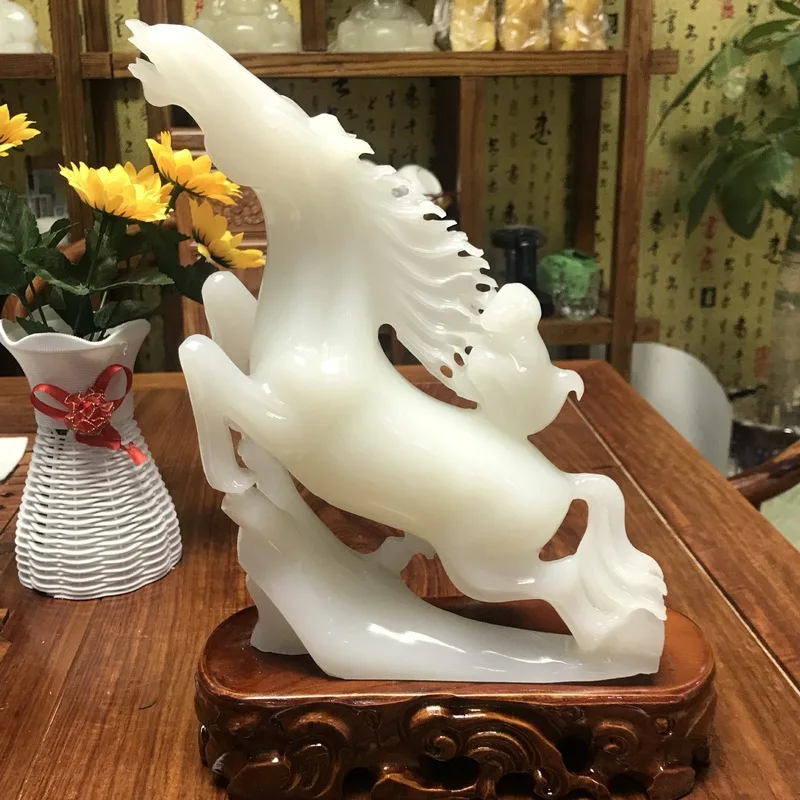 Xinjiang White Jade Horse Figurine, Jadeite Zodiac Horse, 
