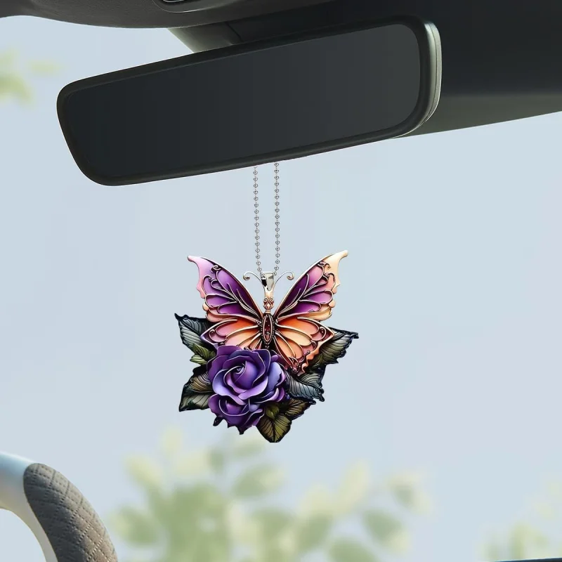 バックミラーアクセサリー - かわいいアクリルハンギングチャーム、花飾りペンダント車、家の装飾、記念品、