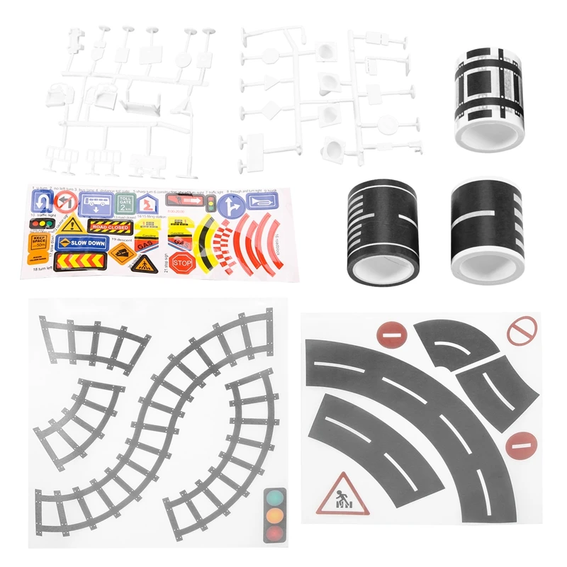 

FBIL-Play Road Tape For Toy Cars And Trains 3 Rolls 4.8Cmx5m Straight Curve Track Traffic Signs - Kids Gifts