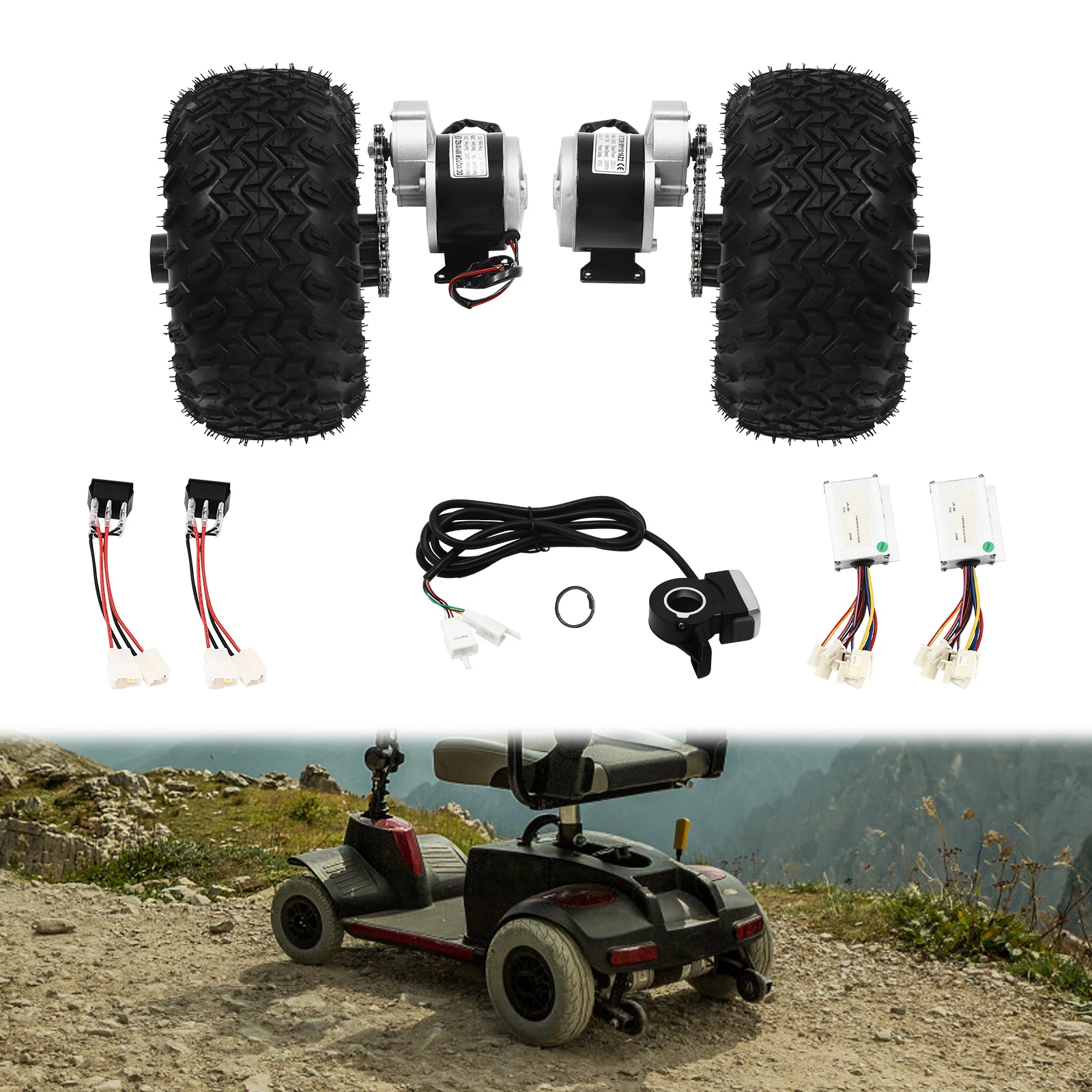 

Комплект для переоборудования электрического скутера 24 В/36 В, 10 дюймов, картинги, квадроциклы, мотор-редуктор с двойными колесами + реверс + нагрузка дроссельной заслонки для большого пальца, 200 кг