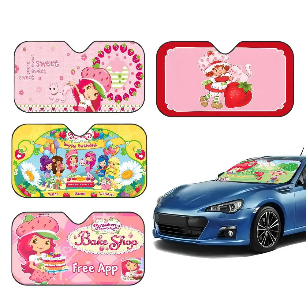 S-strawberry-shortcakeS Car Windshield Funny Sun Shade Foldable UV Ray Sun Visor Protector Sunshade for Front Window