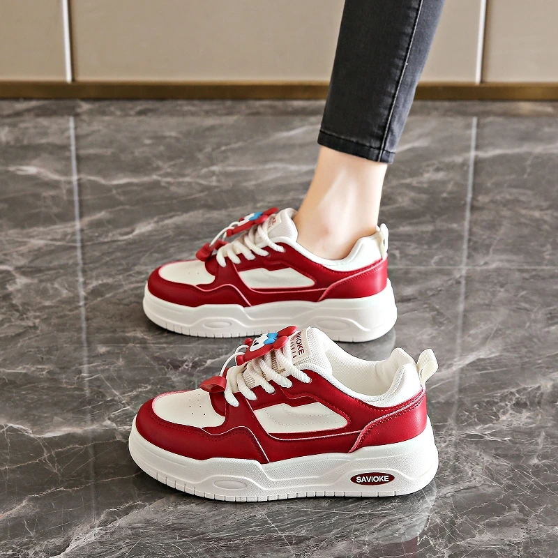 CRLAYDK-Baskets de Tennis Classiques pour Femme, Chaussures de Marche Plates, Basses, Décontractées, à Lacets, Confortables, Rouges, à la Mode