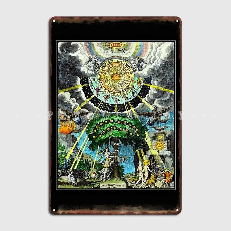 Alchemical Hermetric And Mystical Emblems Print Metal Sign Cinema Garage Garage Decoration Kitchen Designing Tin Sign Poster