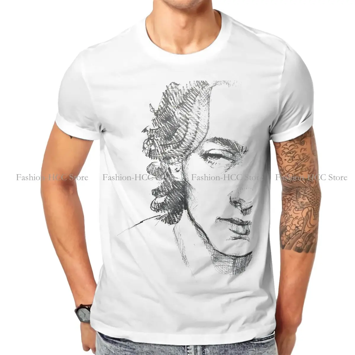 Sketch Round Collar TShirt Timothée Chalamet Fabric Original T Shirt Man's Tops Individuality