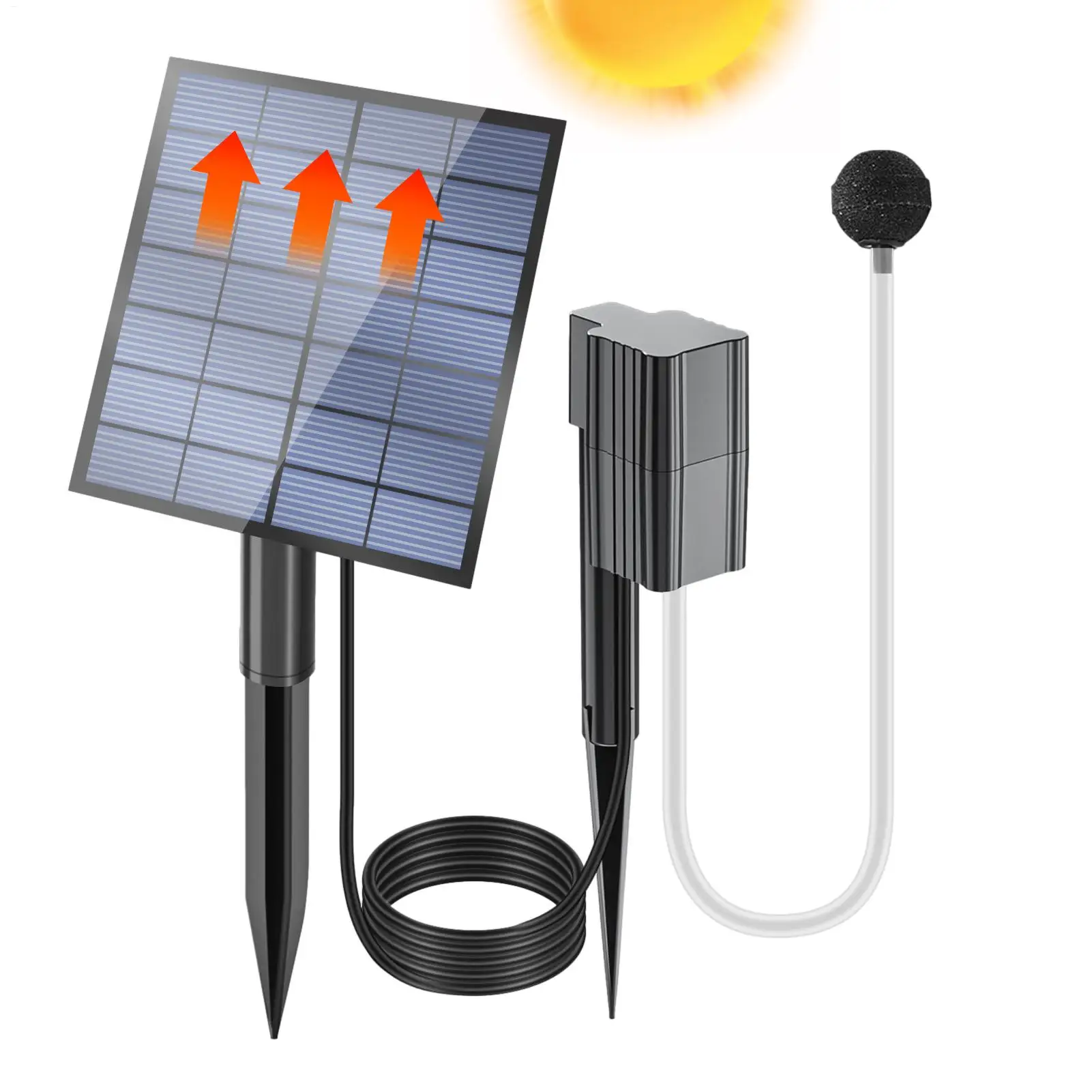 Bomba de aire Solar dividida de 7V y 2,5 W, oxigenador de tanque de peces para estanque Solar, aireador de estanque ajustable, burbujeador de aire para estanque y pecera