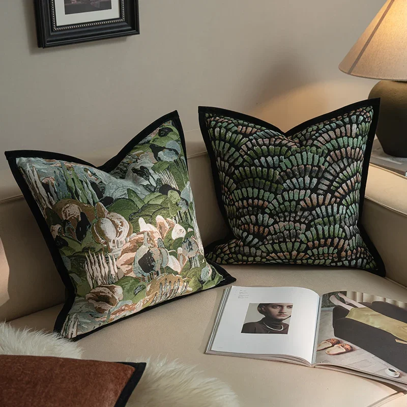 

Green Pillows Classical Painting Jacquard Cushion Cover Simple Retro Decorative Pillow Case For Sofa Chair Home Decorations