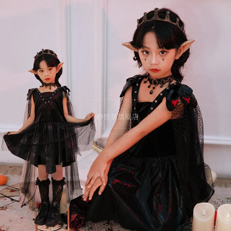 

Halloween Children Witch Cosplay Costume Vampire Night Elf Dress Anime Disfraz Children's School Performance Vestidos