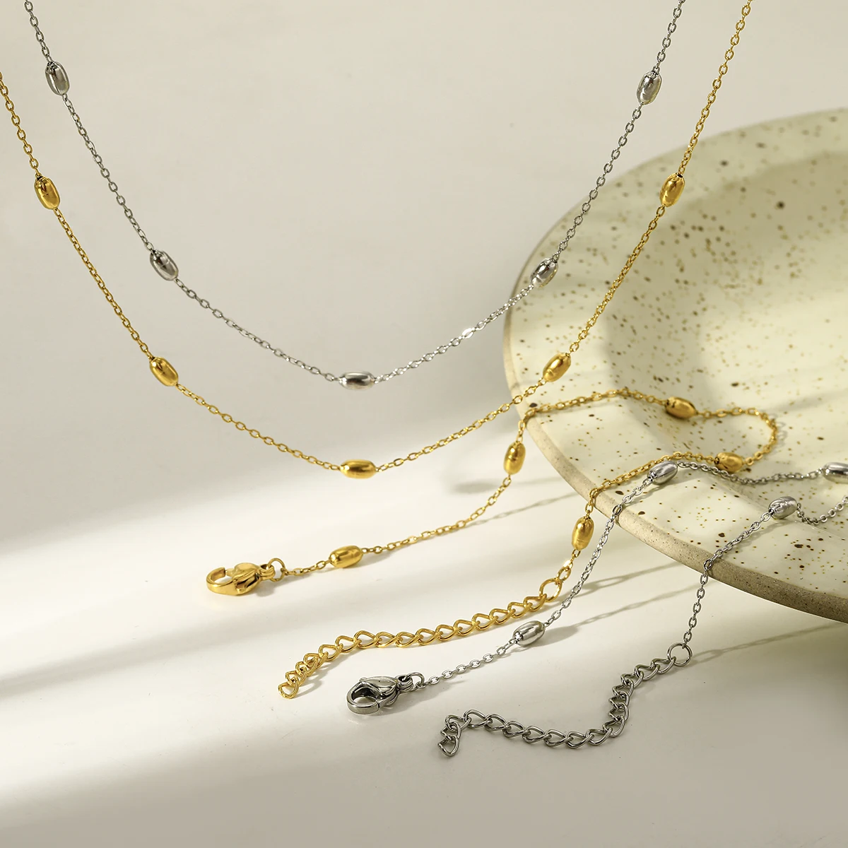 

Minimalist Gold Plated 316 Stainless Steel Beads Chain Necklace Bracelet 0.03µm Gold Color Unisex Jewelry set for Wedding Party